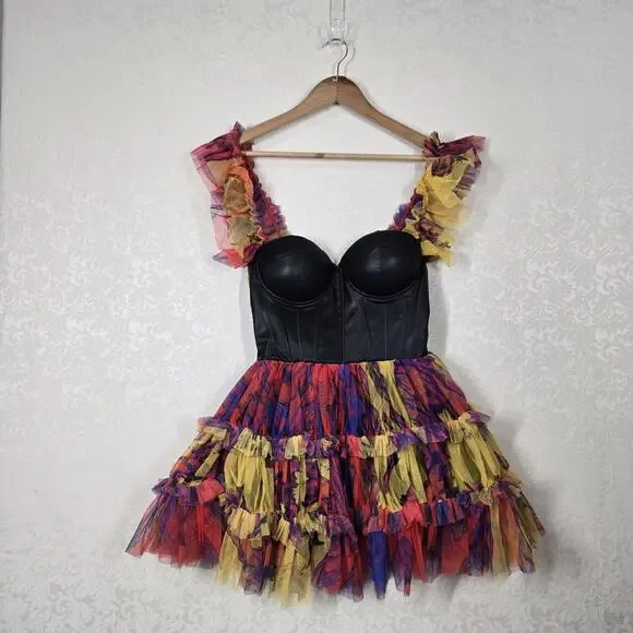 Akira Avril Tulle Corset Mini Dress sz S Multicolor Rainbow Punk Princess NEW - Picture 10 of 16